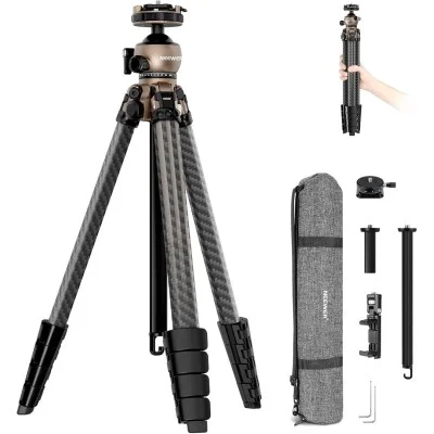 neewer lt35 61" carbon fiber travel tripod， with 360&deg; panorama ball head _ black